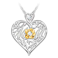 I Love You Mom Diamond And Topaz Pendant Necklace