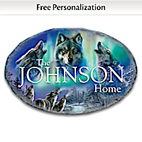 Wolves Of The Aurora Borealis Personalized Welcome Sign