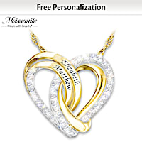 Moissanite Heart Pendant Necklace With 2 Engraved Names
