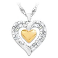 24-Diamond Loving Heart Of Gold Pendant Necklace