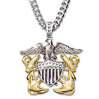 Navy Strong Necklace: 24K Gold Accents And Sculpted Emblem