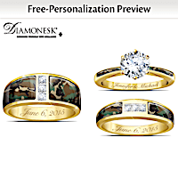 Golden Camo His And Hers Personalized Wedding Ring Set