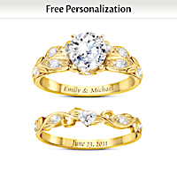 Personalized Floral Engagement Ring And Wedding Band Set