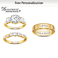 18K Gold-Plated Diamonesk Wedding Ring Set With Engravings