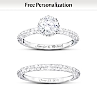 "One True Love" White Sapphire Personalized Bridal Ring Set