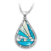 Genuine Turquoise Light Of Life Gemstone Inlay Necklace