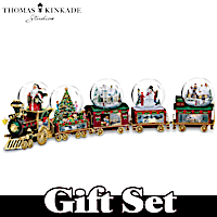 Christmas Snowglobe Train Set With Thomas Kinkade Art