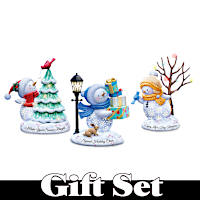 3-Piece Snowman Sculpture Set With 2 Styles Of Lights
