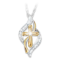 Diamond And Topaz God's Embrace Cross Pendant Necklace