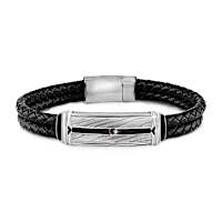 Damascus Forged Steel Leather Men's Bracelet