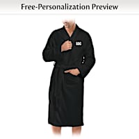 Mens Ultra-Cozy Cotton Terry Cloth Knee-Length Black Robe Monogrammed ...
