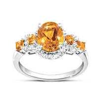 1.9-Carat Genuine Citrine & Genuine White Topaz Ring