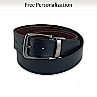 Monogrammed Reversible Black And Brown Leather Belt