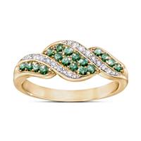 20 Precious Emeralds & 16 Diamonds Cascade Of Royalty Ring