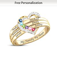 Birthstone Solid 1K Gold Personalized Family Ring