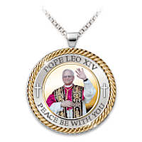 Pope Leo XIV Genuine Topaz Cross Medallion Pendant Necklace