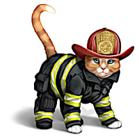 Chief Furry Fighter Cat Figurine Wearing Firefighter Gear