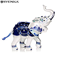 Sparkling Blue Willow Elephant Figurine