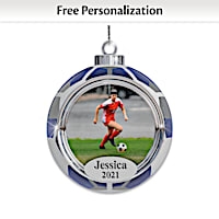 Personalized Hand-Blown Glass Soccer Photo Ornament