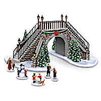 LED-Lit Holiday Crossing Bridge Sculpture With 5 Figurines