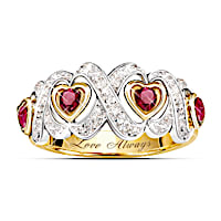 "Hearts And Kisses" Engraved Ruby And Diamond Ring