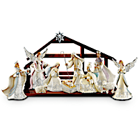 "Silver Blessings" Porcelain Nativity Collection With Lights