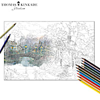 Thomas Kinkade Adult Coloring Kit Collection With Pencils