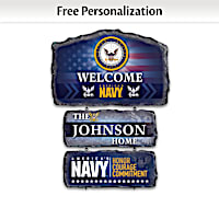 U.S. Navy Personalized Stone-Look Welcome Sign