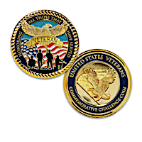 U.S. Veterans Tribute Challenge Coin Collection With Display