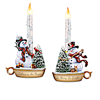 Dona Gelsinger Snowman Sculptures With Flameless Candles
