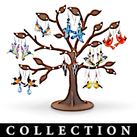 Seasonal Bird Earring Collection With Wooden Tree Display