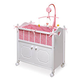 Baby Doll Cabinet Crib Set With Bedding And Musical Mobile
