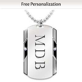 Personalized Dog Tag Pendant For Son With Two Diamonds