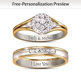"Together Forever" Custom Engraved Diamond Bridal Ring Set
