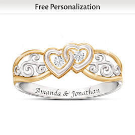 Romantic Diamond Filigree Ring Personalized With 2 Names