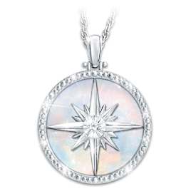 "Always My Daughter" Diamond Compass Rose Pendant Necklace