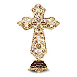 "Faith" Musical Mosaic Cross With Multi-Faceted Crystals