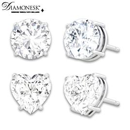 3.5-Carat Diamonesk Round and Heart-Shaped Stud Earrings Set