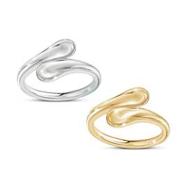 Solid Sterling Silver And 18K Gold-Plated Dewdrop 2-Ring Set