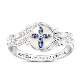 Cultured Pearl, Diamond And Lab-Grown Sapphire Cross Ring