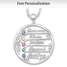 Family Tree Design With Sculpted Names & Crystal Birthstones