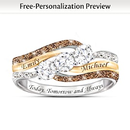"Today And Always" Personalized White Topaz And Diamond Ring