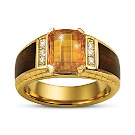 3.5-Carat Rare Barrel-Cut Citrine & 6 White Topaz Men's Ring