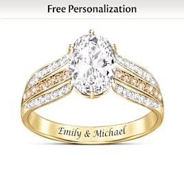 Topaz And Champagne Diamond Ring Personalized With 2 Names