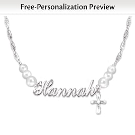 Cultured Pearl And Diamond Granddaughter Name Necklace