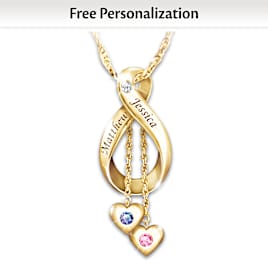 Infinity Pendant With A Couple's Birthstones And Names