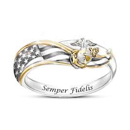 Diamond USMC Semper Fidelis Ring Size 5.5