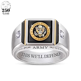U.S. Army Black Onyx Men's Ring With 2 Genuine Diamonds