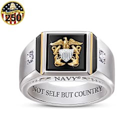 U.S. Navy Black Onyx Men's Ring With 2 Genuine Diamonds