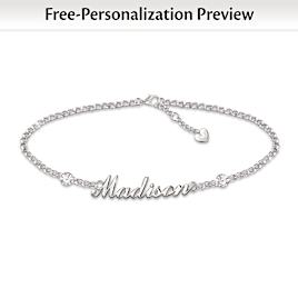 Personalized Name Anklet With Diamonds: Choose A Metal